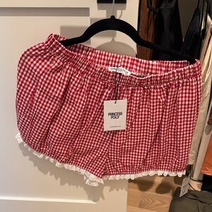 Princess Polly Red Checkered Lace Shorts